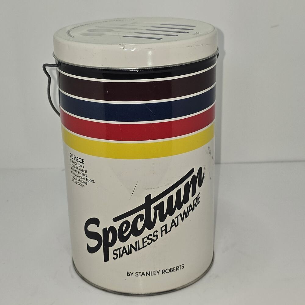 Vintage Stanley Roberts Spectrum Flatware Canister – Mid Century Modern Striped